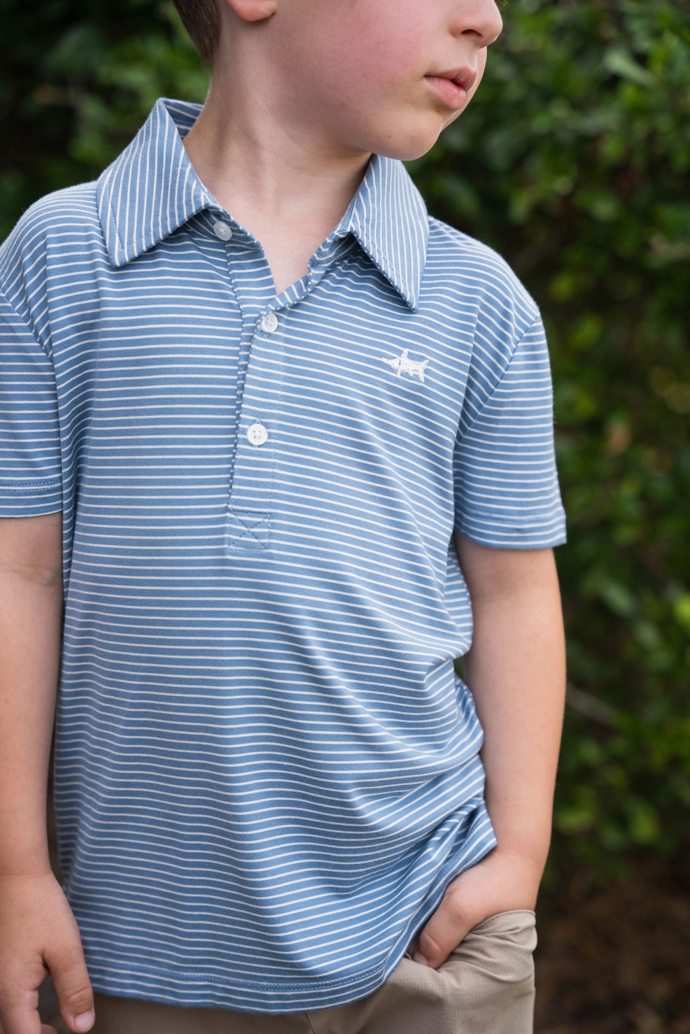 BANKS BOYS PERFORMANCE SS POLO- BLUE/WHITE STRIPE
