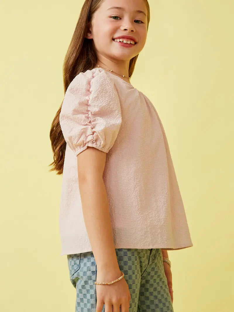 GIRLS SEERSUCKER PUFF SLEEVE TOP