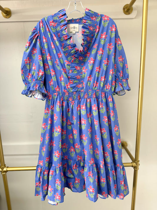 PLUS- Blue Flower Dress
