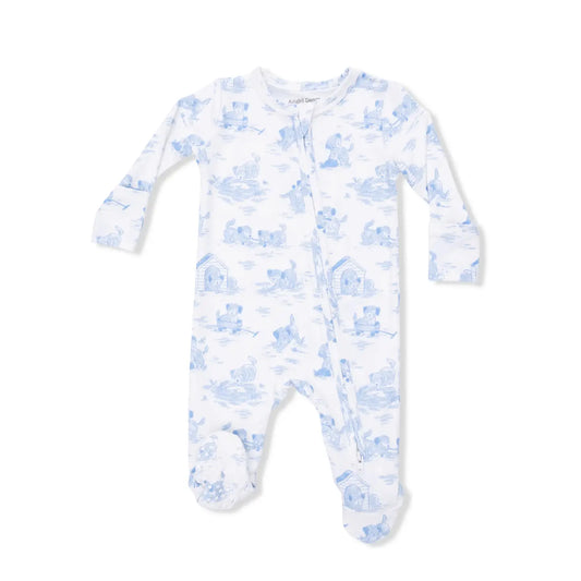 Puppy Toile Zipper Footie - Blue