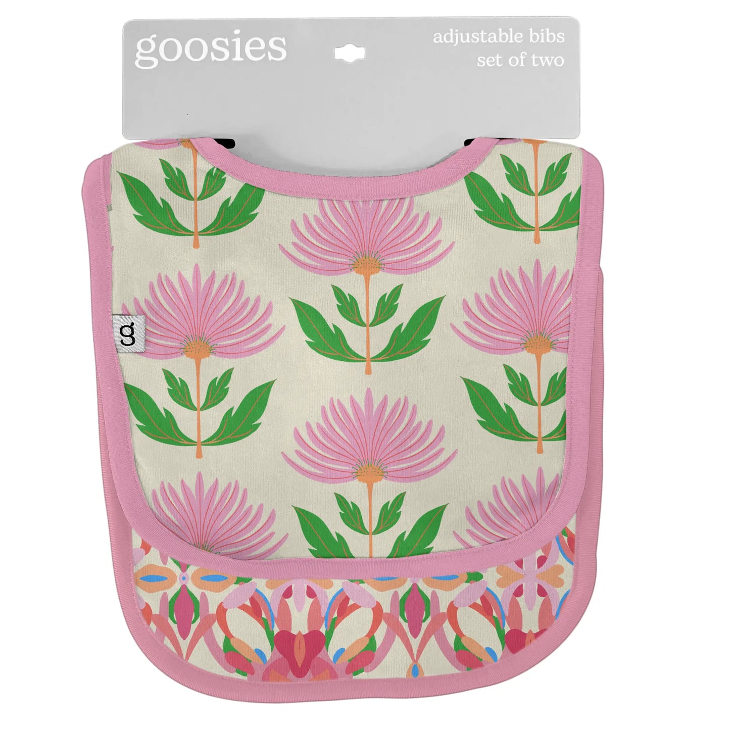 PINK BLOCK PRINT FLOWERS- BIB SET